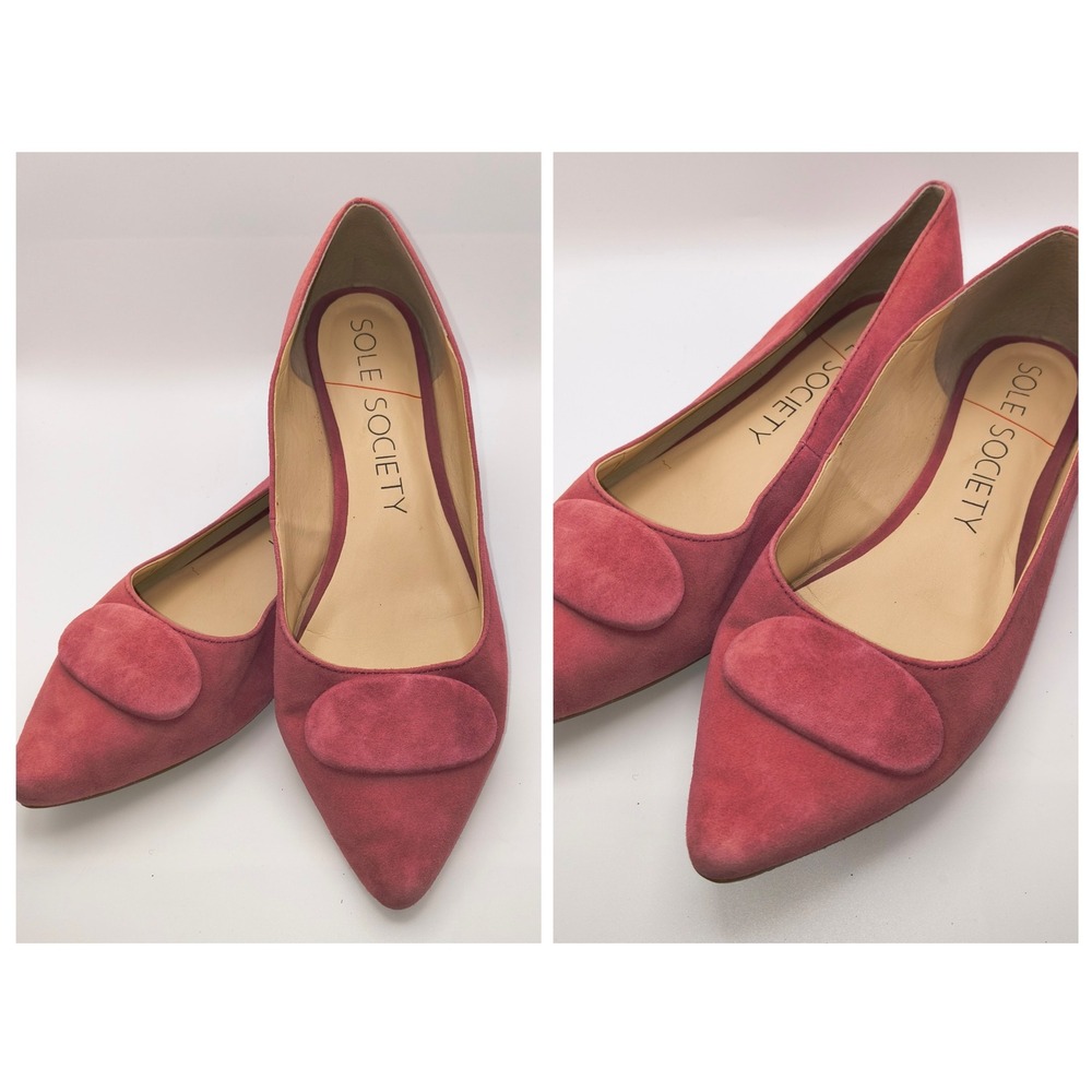 Sole Society Flats Women 9.5 Pink Suede Pointed Toe Slip On Ballet Dressy‎ Shoes
